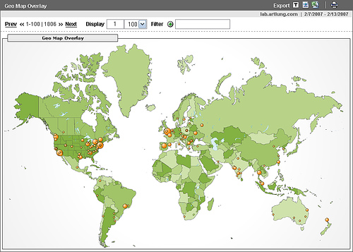 lab.artlung.com Google Analytics Geo Map Overlay