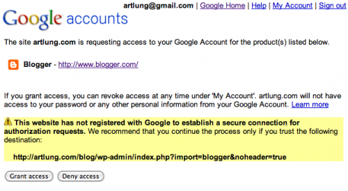 Authorize Blogger with Google
