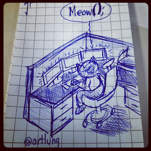 Cat Cube Programmer. A meeting doodle™ by @artlung