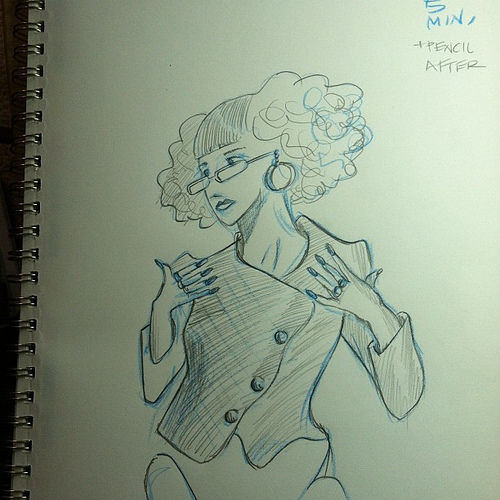 From Dr. Sketchy's yesterday. The blue was a 5 minute pose. 2B Pencil this morning.