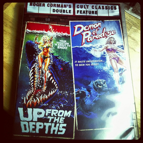Up From The Depths. The Jaws-ripoff I'm in along with mom, is now on DVD. Terrible.
