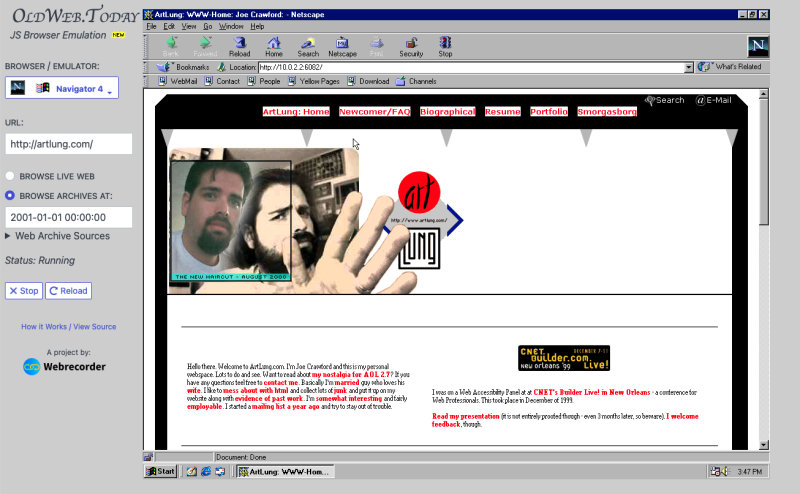 screenshot of website in Netscape 4 on Windows